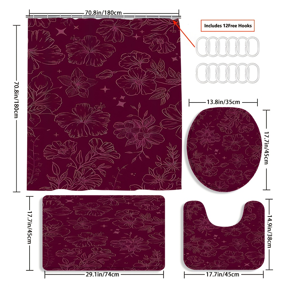 1 Or 4pcs Burgundy Floral Bath - Bamboo Bath Mat review and price