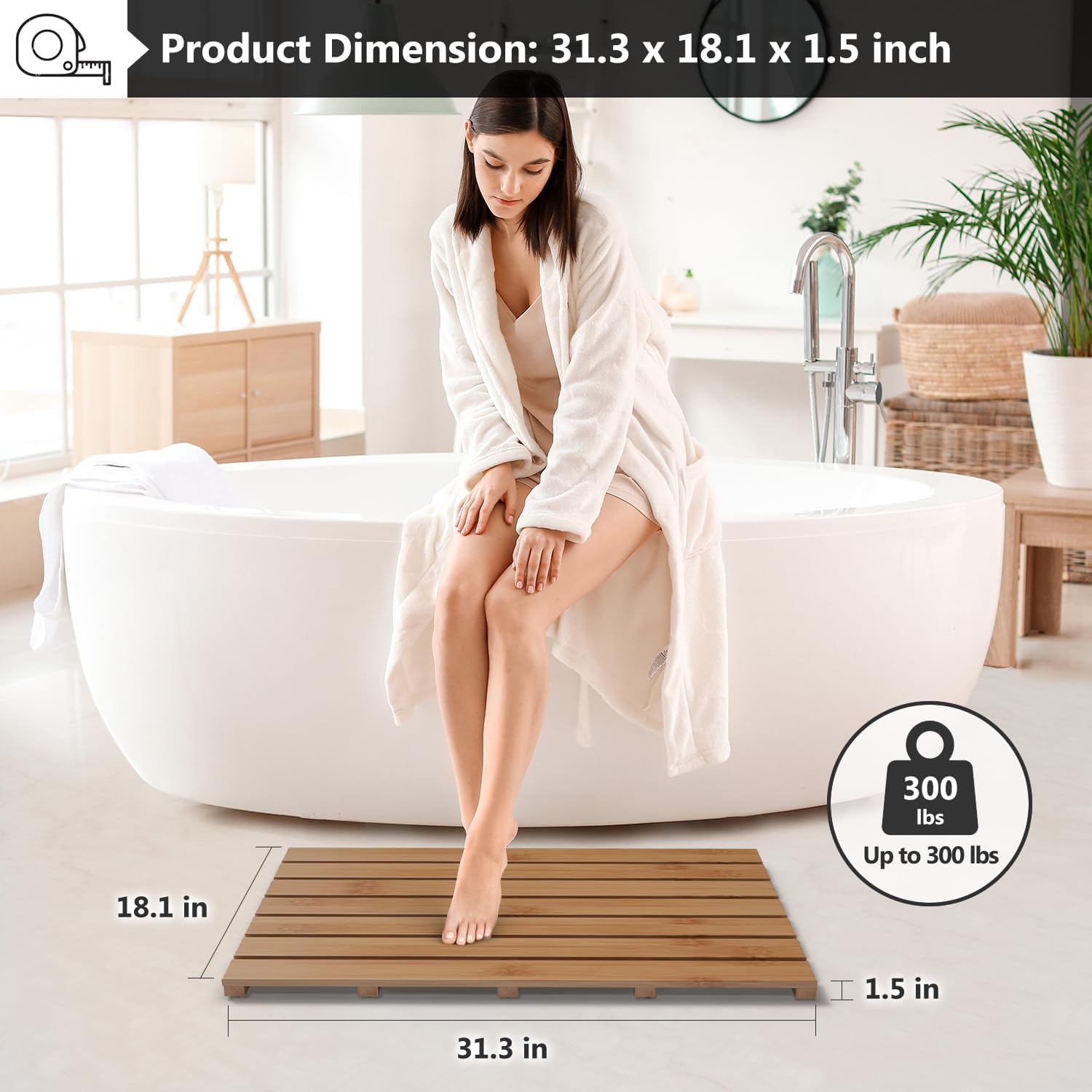 Non-Slip Waterproof Wooden Bam - Bamboo Bath Mat review and price
