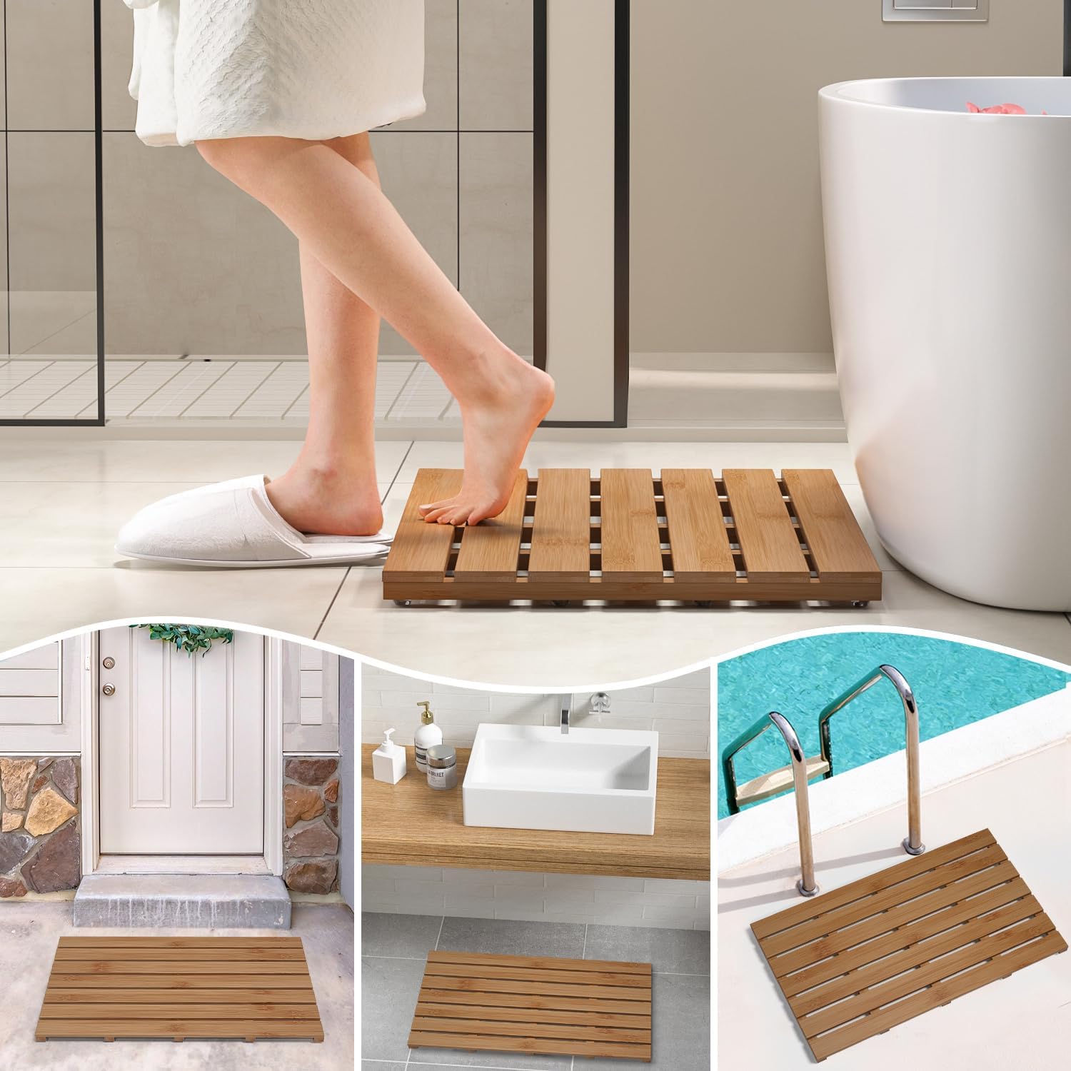 Non-Slip Waterproof Wooden Bam - Bamboo Bath Mat review and price